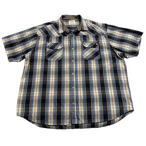 PD&C Men's Blue Paid Short Sleeve Button Down Shirt 3X